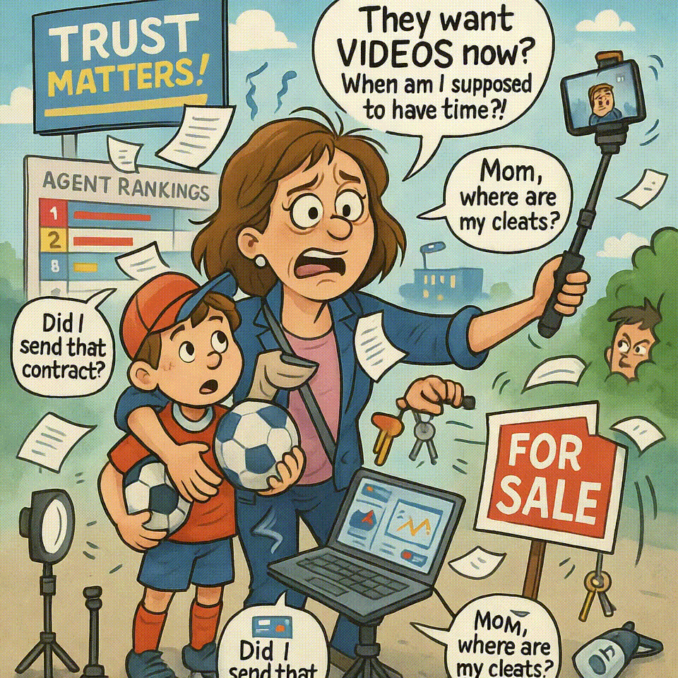 Frustrated agent juggling video gear